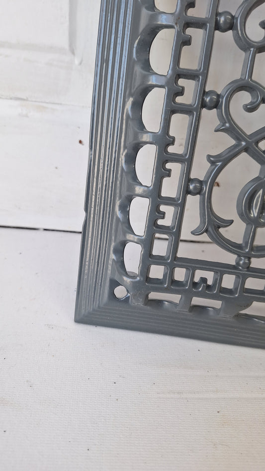 10 x 12 Fancy Raised Wall Vent Cover, Antique Cast Iron Ornate Register Grate