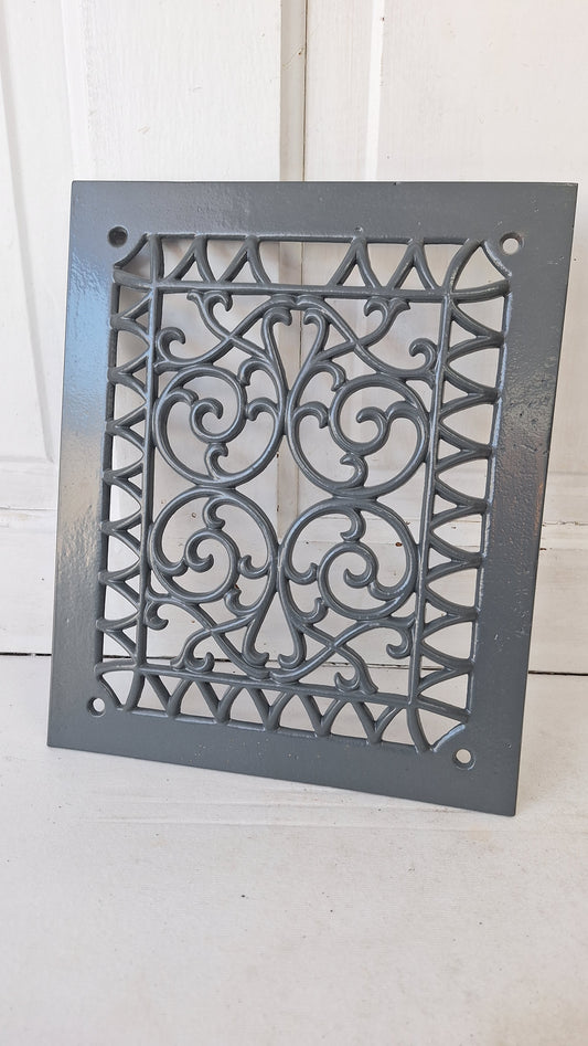 10 x 12 Victorian Raised Wall Vent Cover, Antique Cast Iron Ornate Register Grate