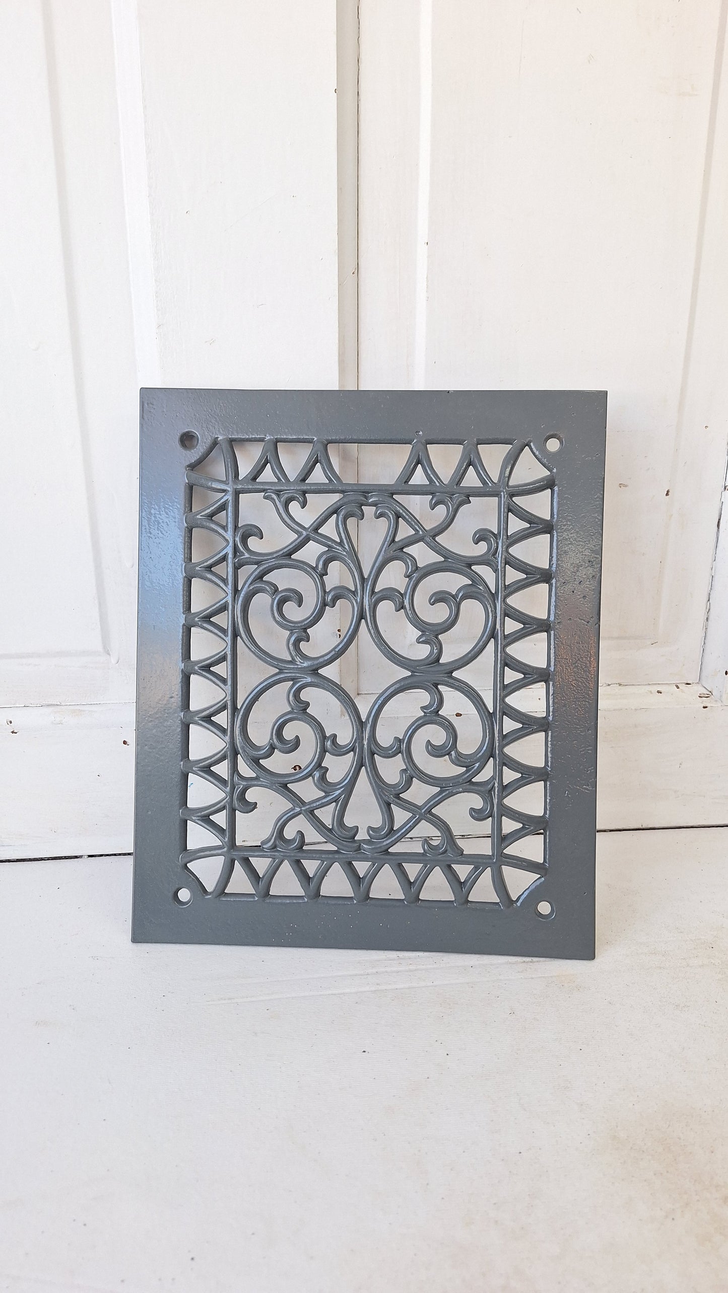 10 x 12 Victorian Raised Wall Vent Cover, Antique Cast Iron Ornate Register Grate