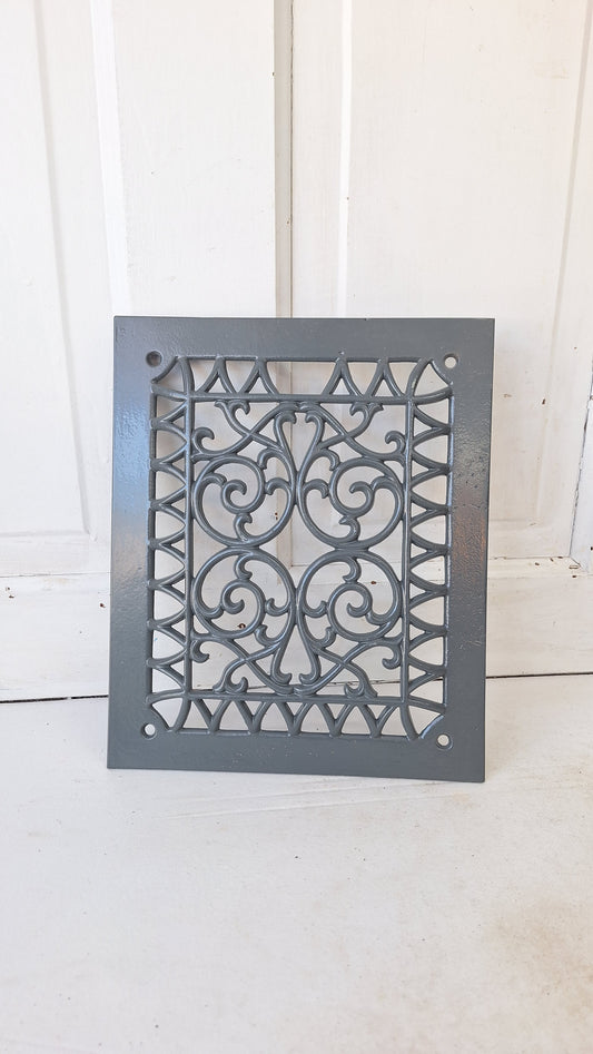 10 x 12 Victorian Raised Wall Vent Cover, Antique Cast Iron Ornate Register Grate