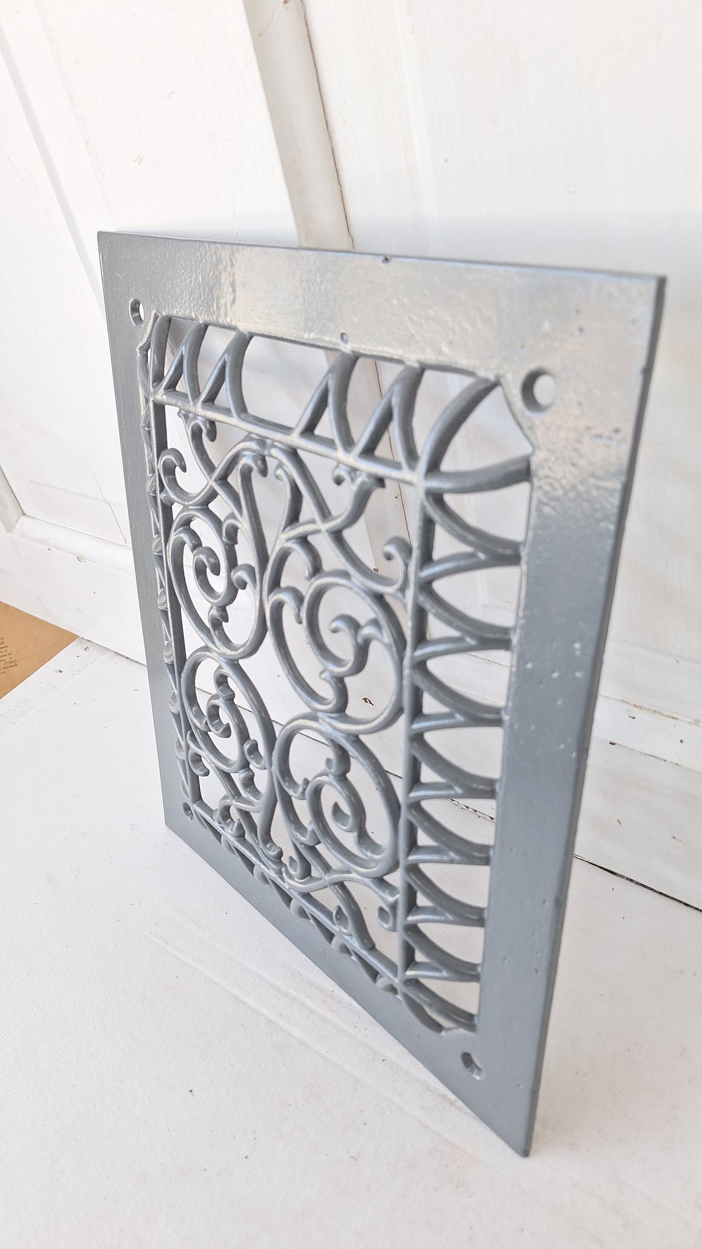 10 x 12 Victorian Raised Wall Vent Cover, Antique Cast Iron Ornate Register Grate