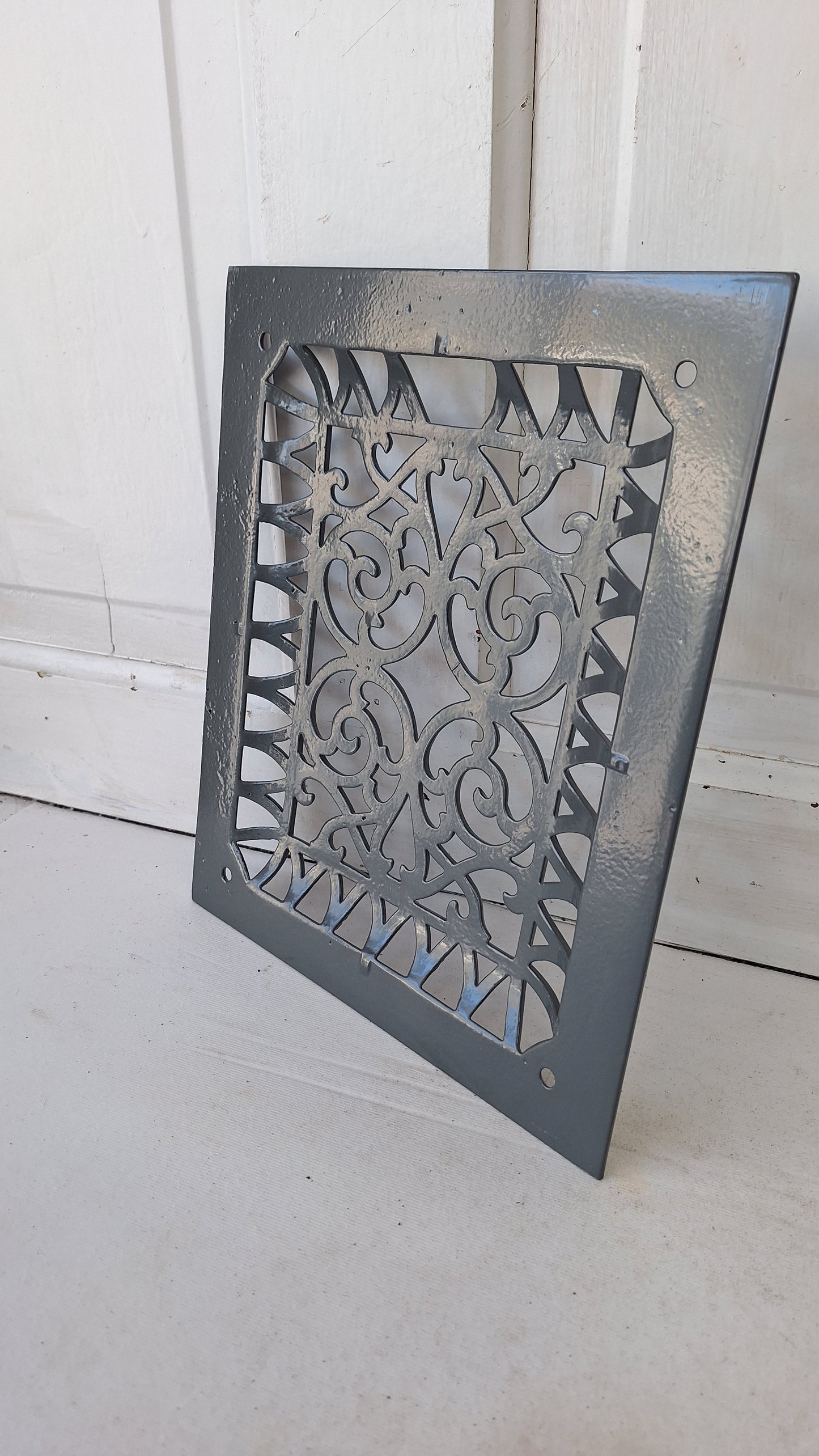10 x 12 Victorian Raised Wall Vent Cover, Antique Cast Iron Ornate Register Grate