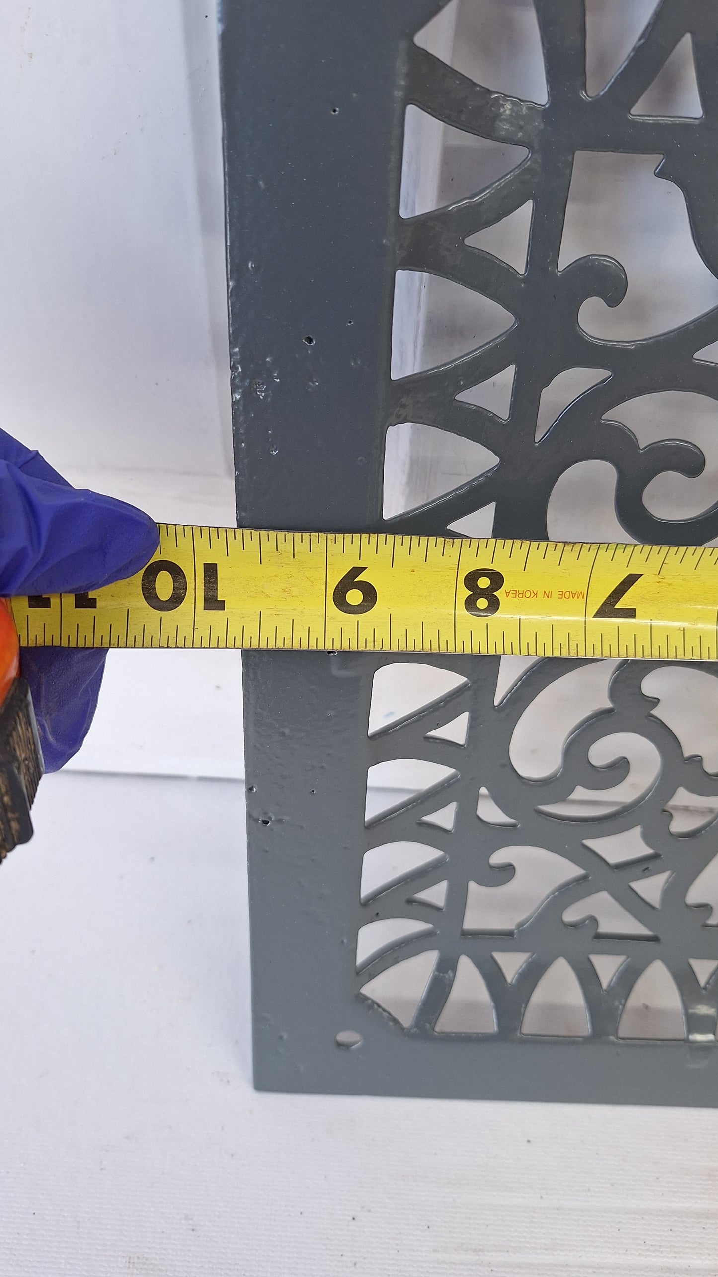 10 x 12 Victorian Raised Wall Vent Cover, Antique Cast Iron Ornate Register Grate