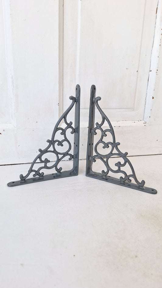 Two Victorian Era Antique Shelf Brackets, Pair of Small Iron Shelf Supports