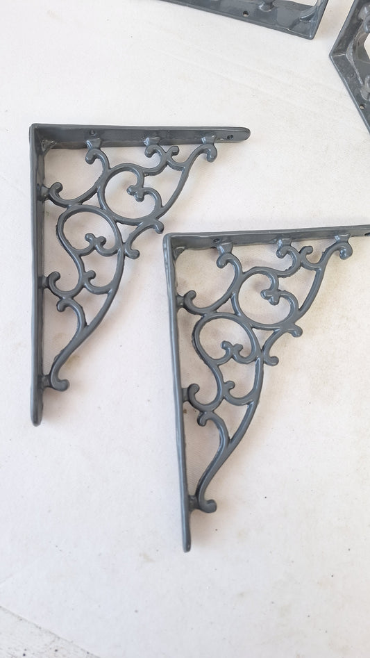 Two Victorian Era Antique Shelf Brackets, Pair of Small Iron Shelf Supports