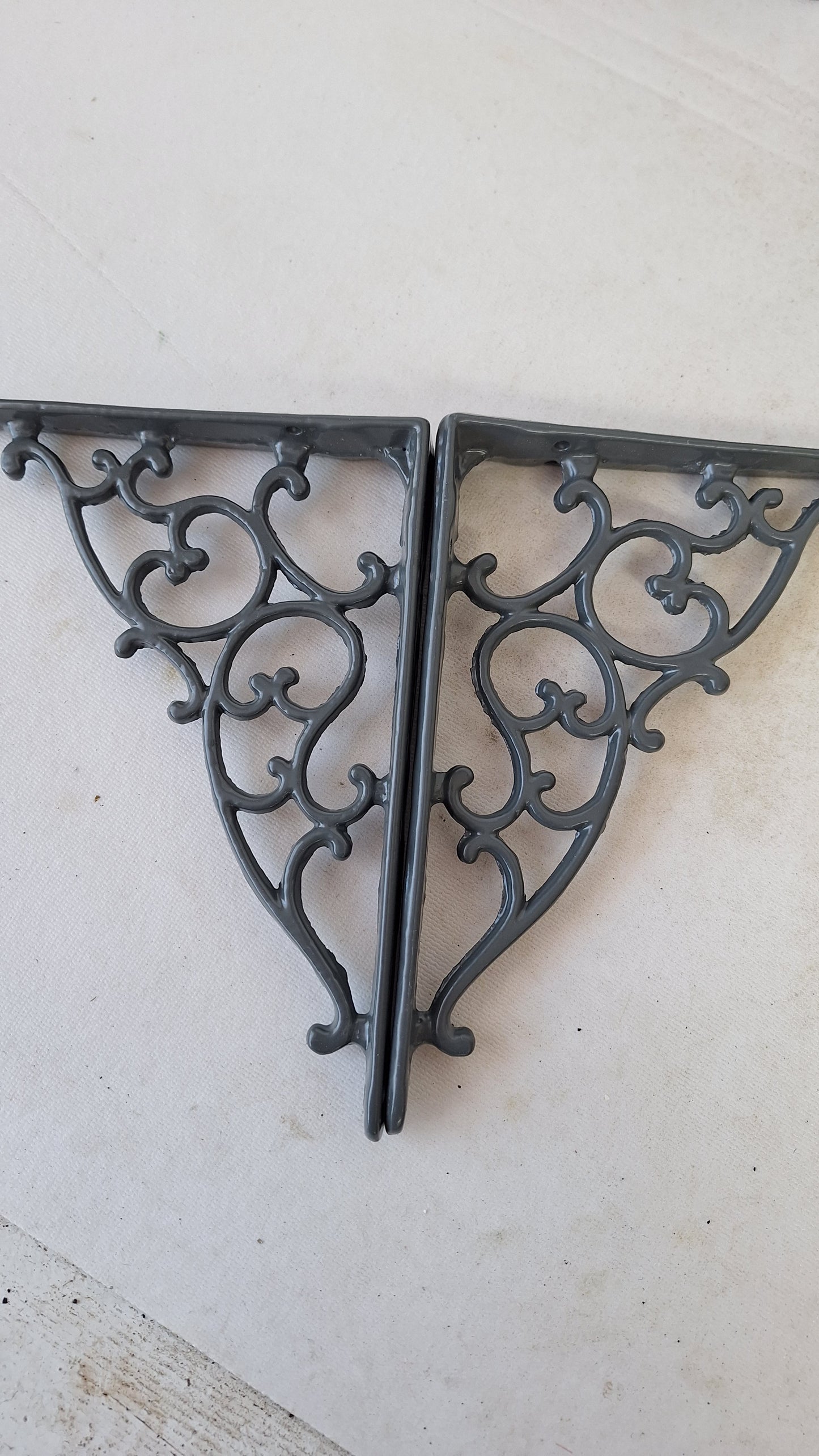 Two Victorian Era Antique Shelf Brackets, Pair of Small Iron Shelf Supports