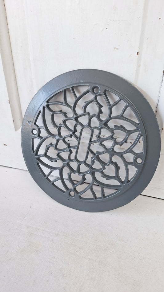 9" Round Antique Vent Cover, Circle Cast Iron Register Grate
