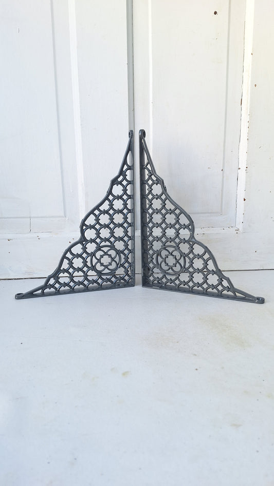 9 x 12 Antique Iron Shelf Brackets, Floral Design Victorian Shelf Supports
