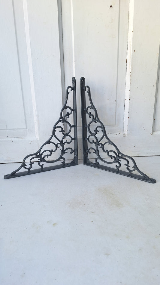 10 x 12 Large Iron Shelf Brackets, Antique Victorian Shelf Supports