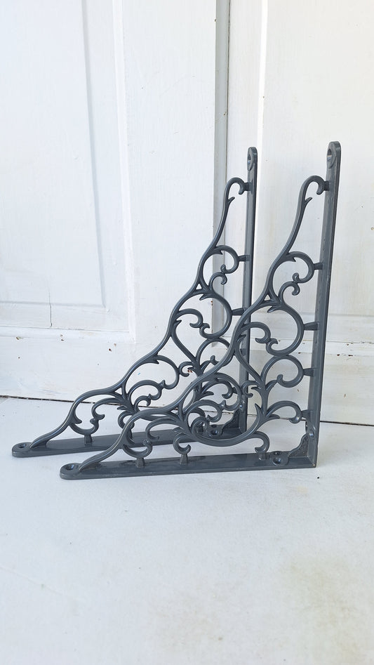 10 x 12 Large Iron Shelf Brackets, Antique Victorian Shelf Supports