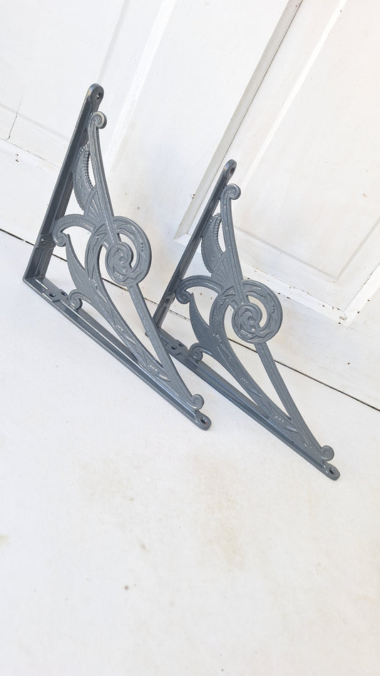 8 x 10 Victorian Eastlake Shelf Brackets, Antique Iron Shelf Supports
