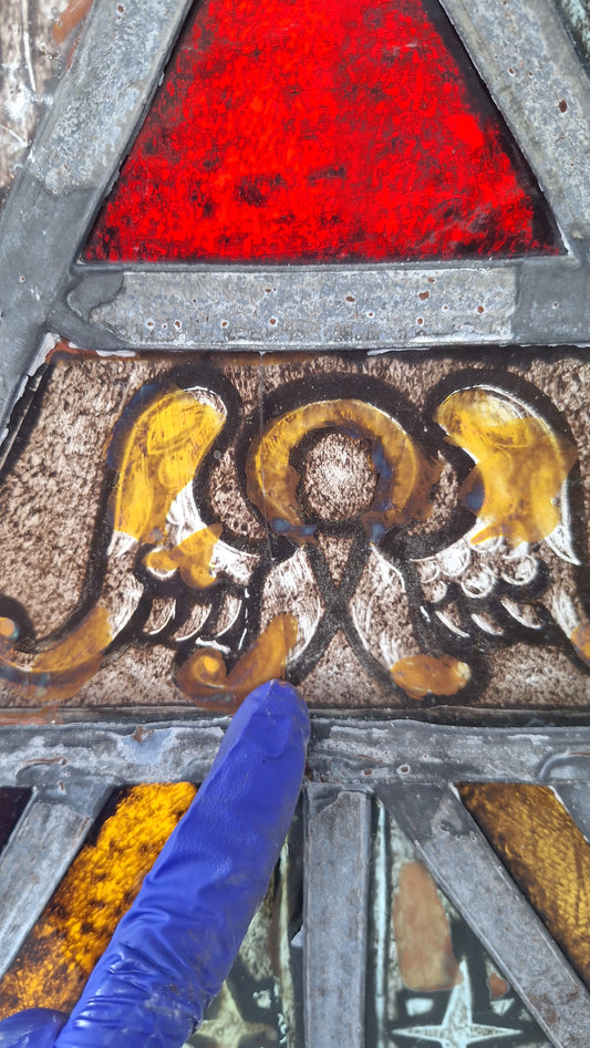 Angel and Star Antique Stained Glass, Vintage Church Windows