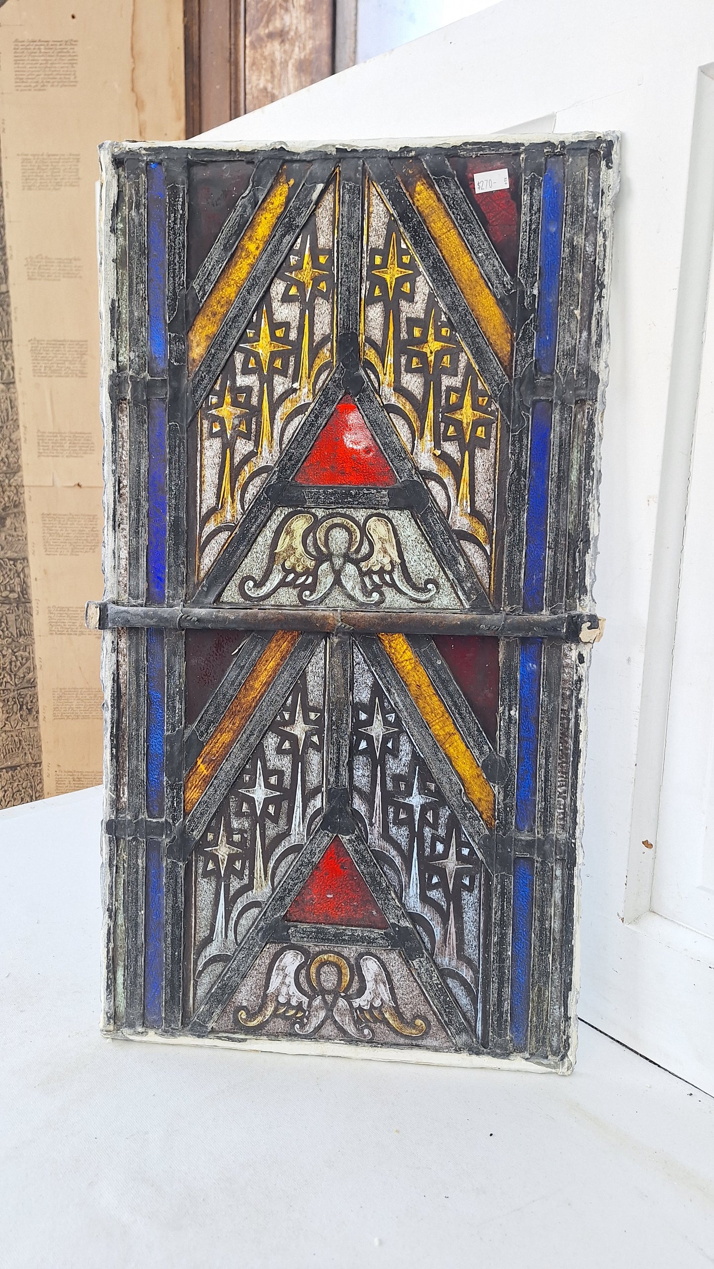 Angel and Star Antique Stained Glass, Vintage Church Windows