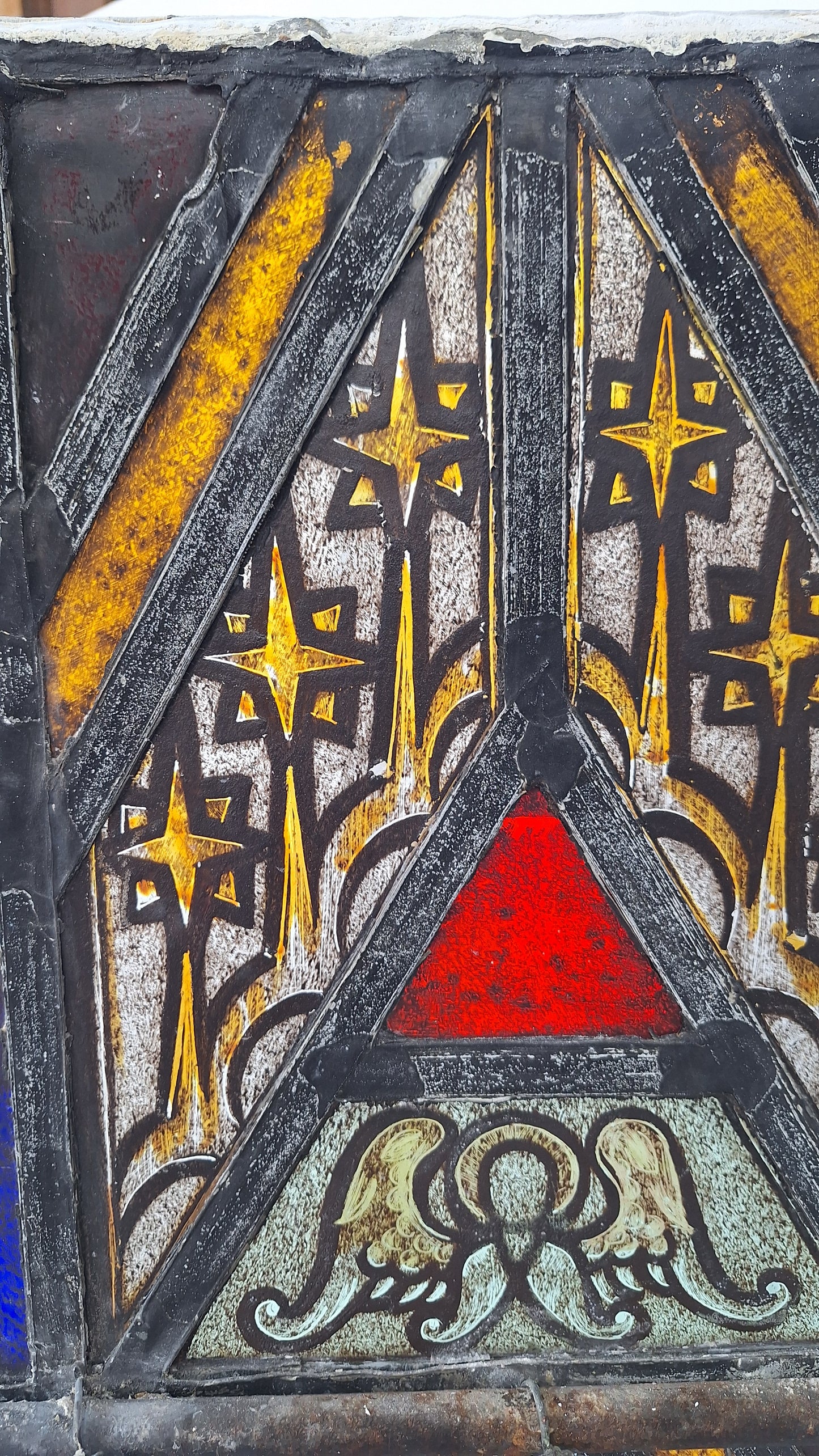 Angel and Star Antique Stained Glass, Vintage Church Windows