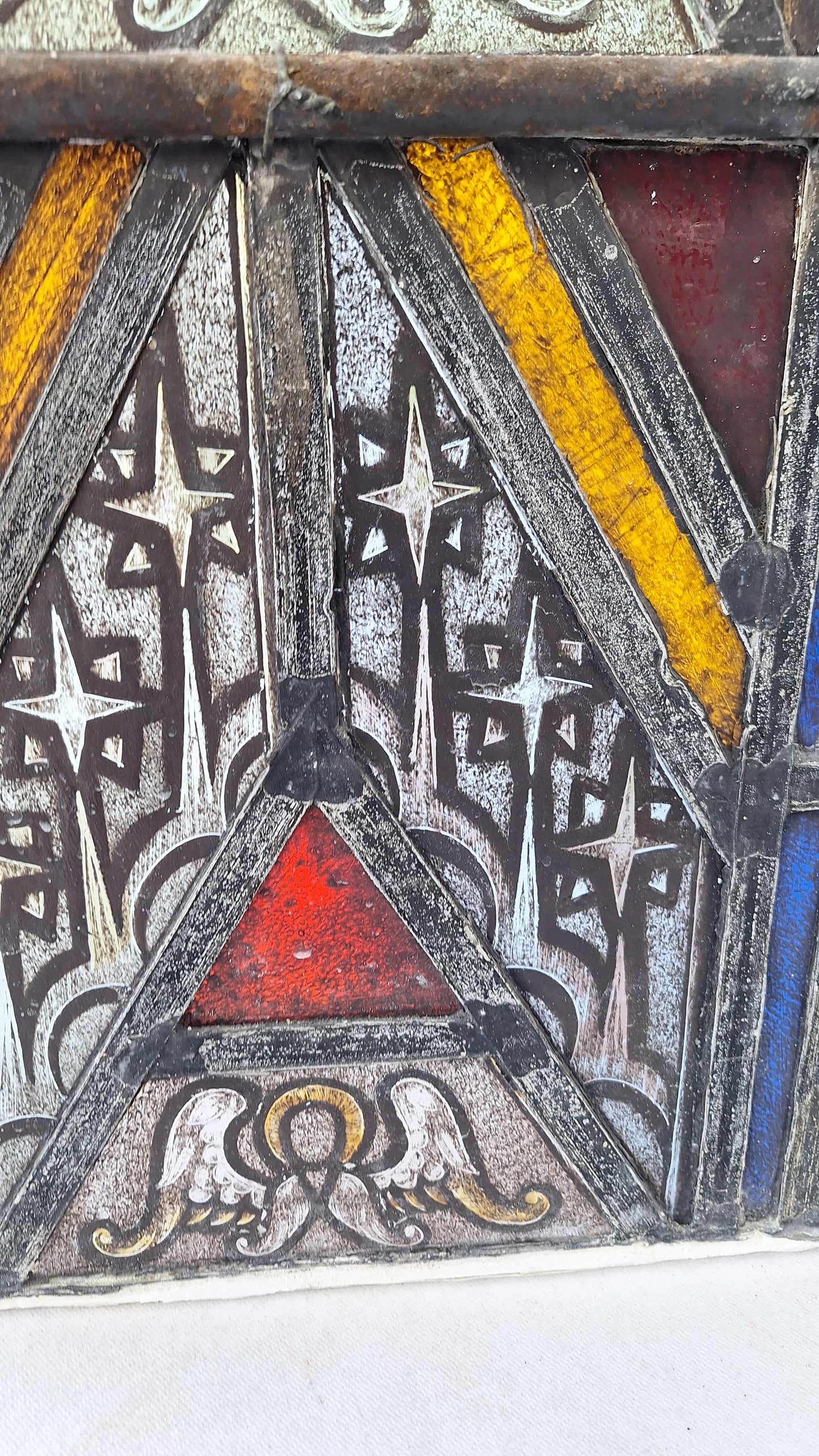 Angel and Star Antique Stained Glass, Vintage Church Windows