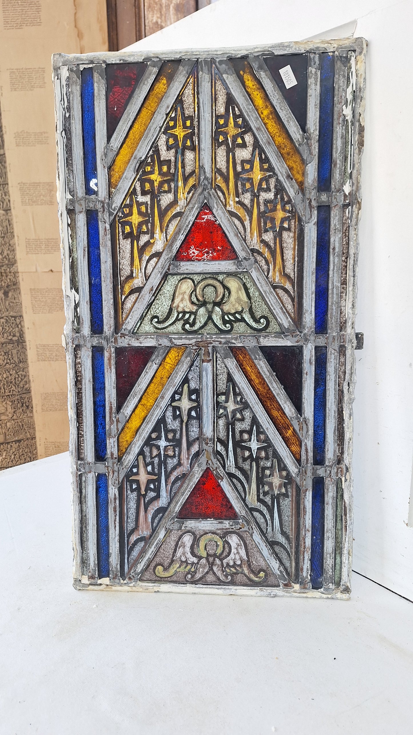 Angel and Star Antique Stained Glass, Vintage Church Windows