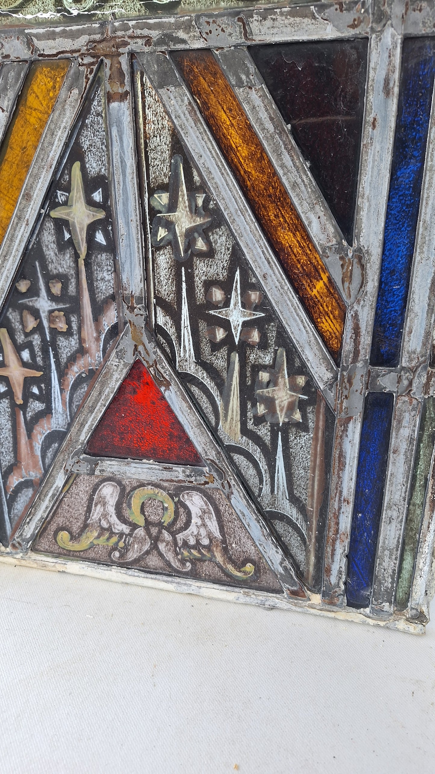 Angel and Star Antique Stained Glass, Vintage Church Windows