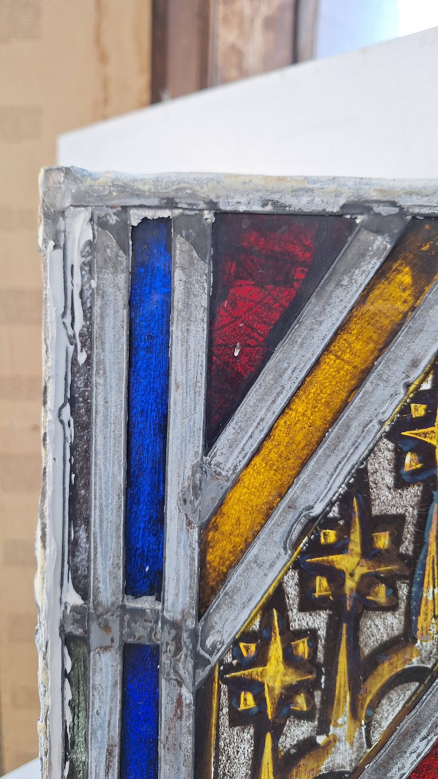 Angel and Star Antique Stained Glass, Vintage Church Windows