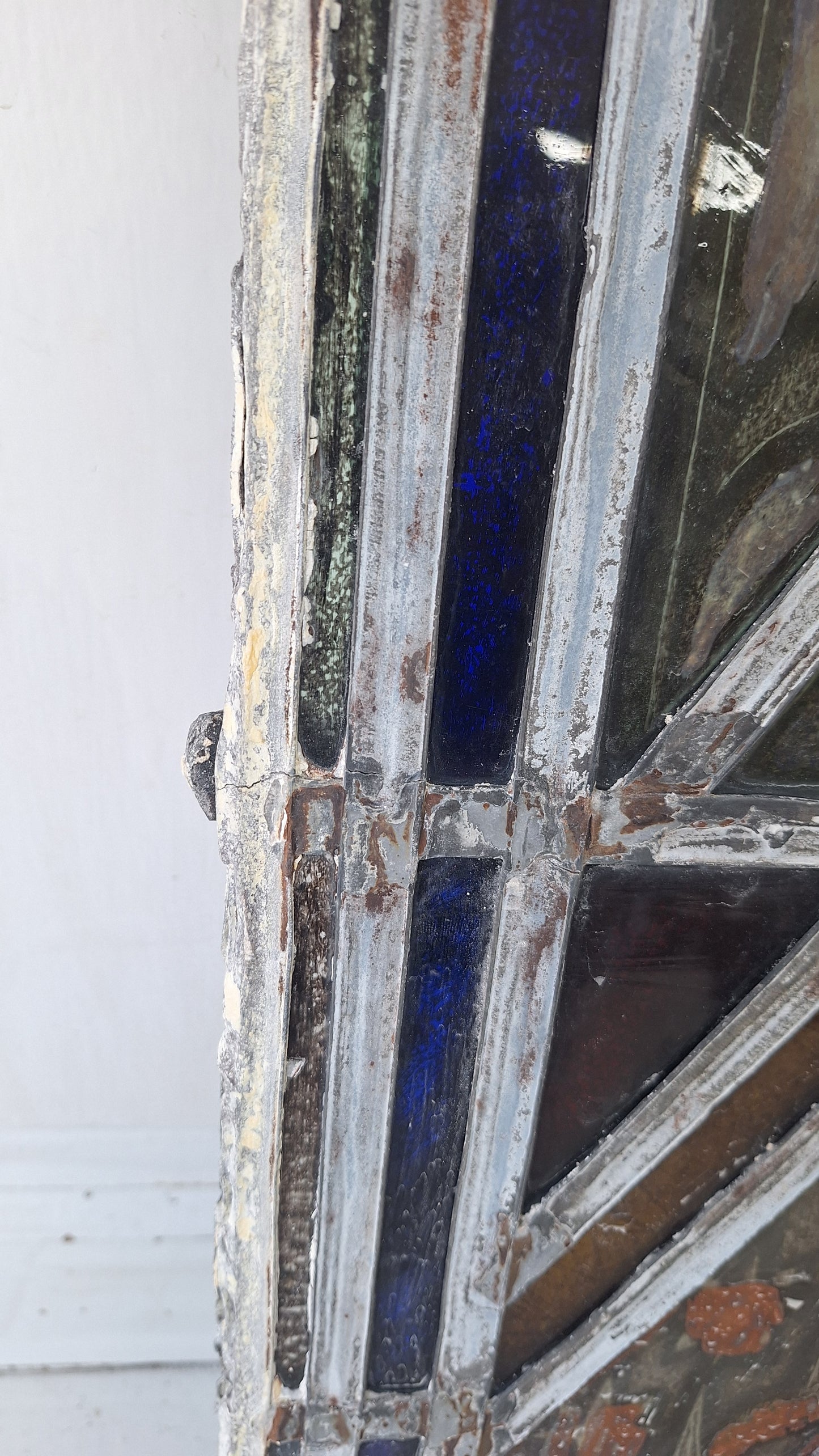 Painted Angel and Star Design Antique Stained Glass, Vintage Church Window