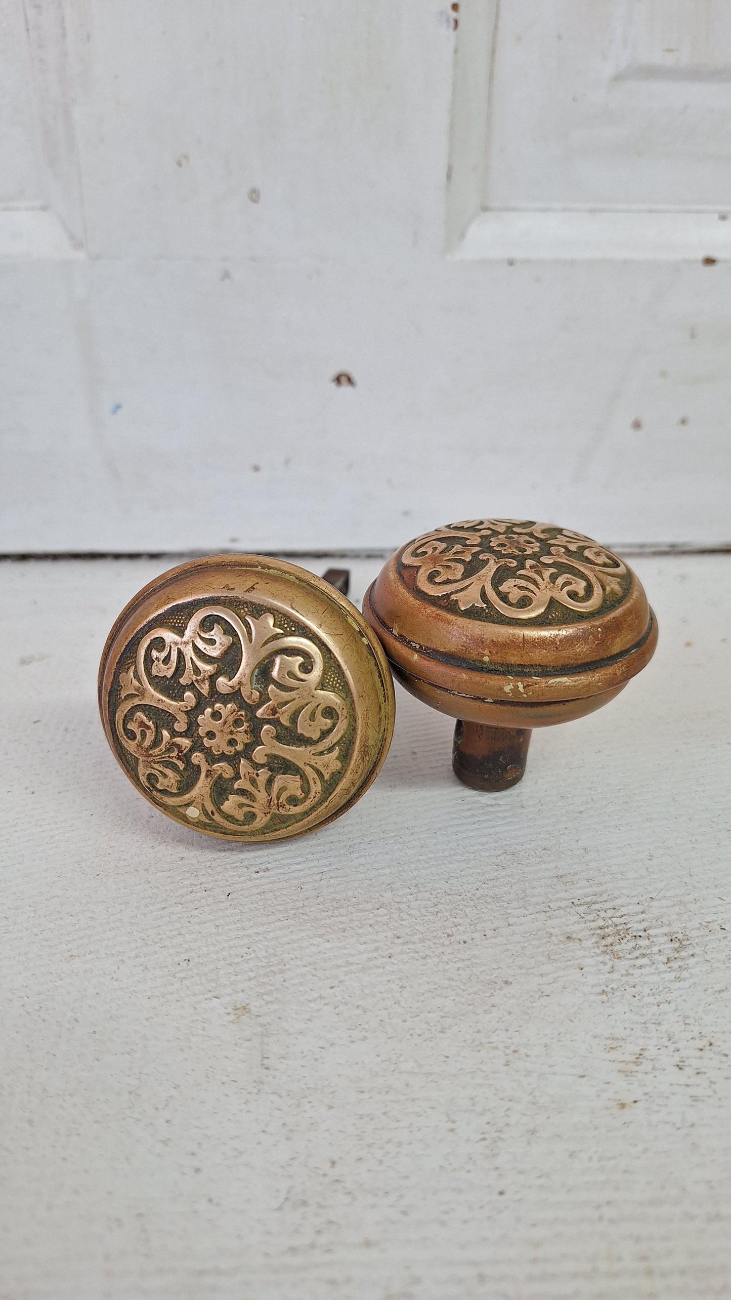 Wrought Bronze Doorknob Set, Antique Stamped Design Door Knob Pair