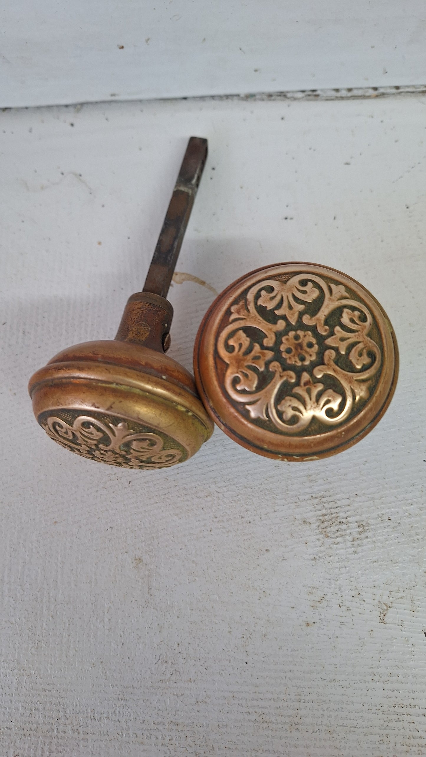 Wrought Bronze Doorknob Set, Antique Stamped Design Door Knob Pair