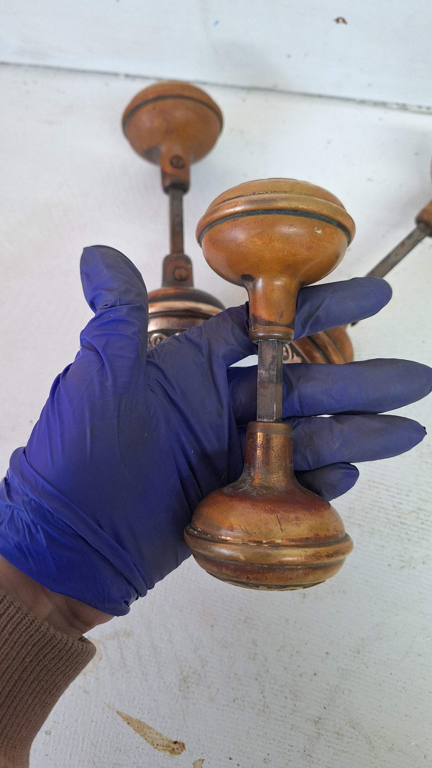 Wrought Bronze Doorknob Set, Antique Stamped Design Door Knob Pair