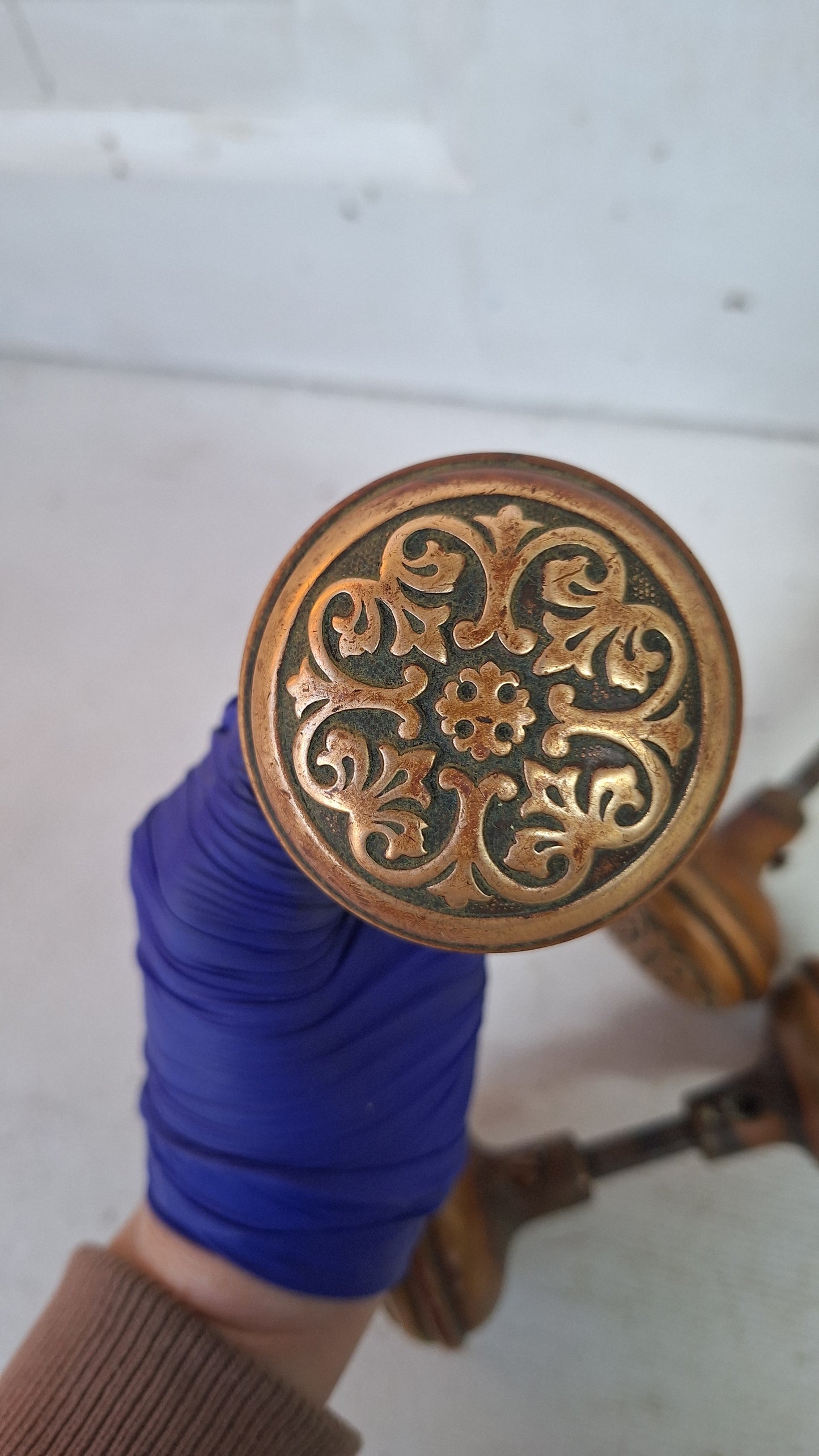 Wrought Bronze Doorknob Set, Antique Stamped Design Door Knob Pair