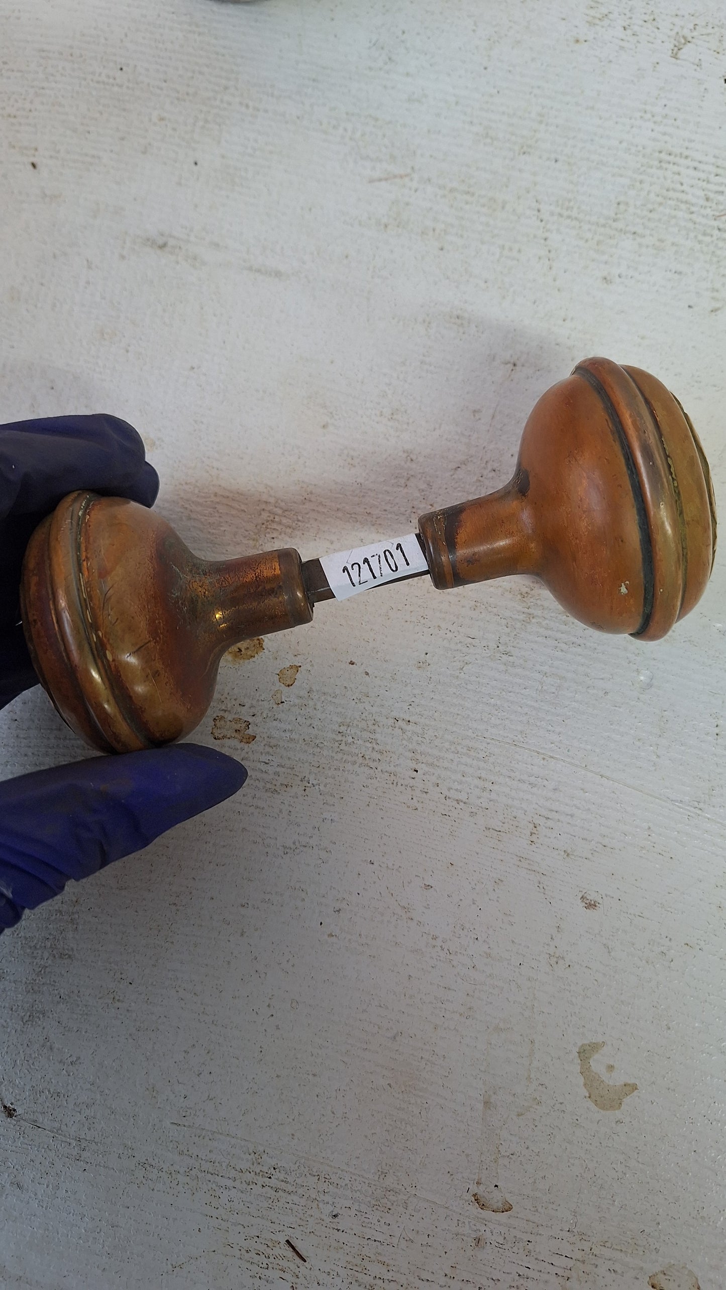 Wrought Bronze Doorknob Set, Antique Stamped Design Door Knob Pair