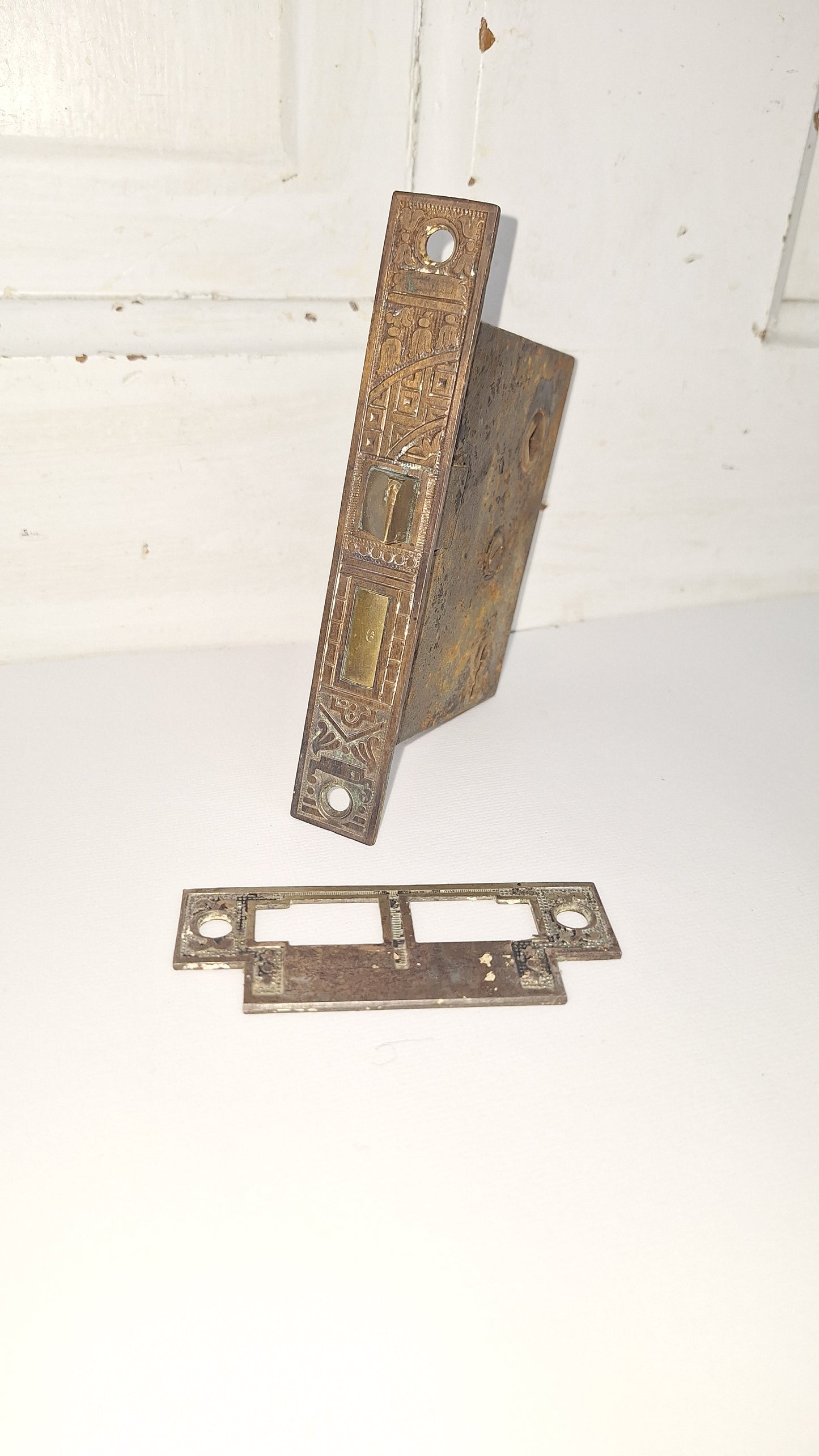 Ceylon Pattern Antique Mortise Lock, Victorian Door Lock with Strike Plate