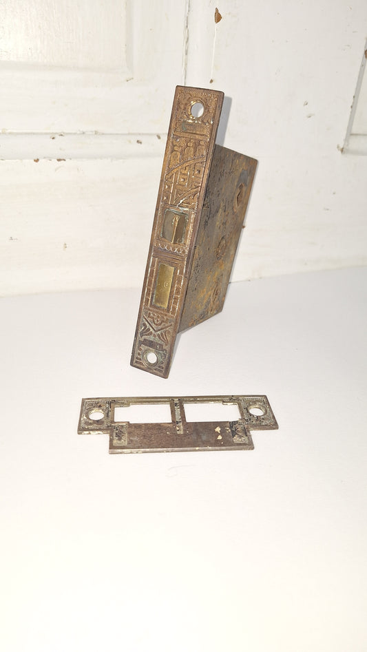 Ceylon Pattern Antique Mortise Lock, Victorian Door Lock with Strike Plate