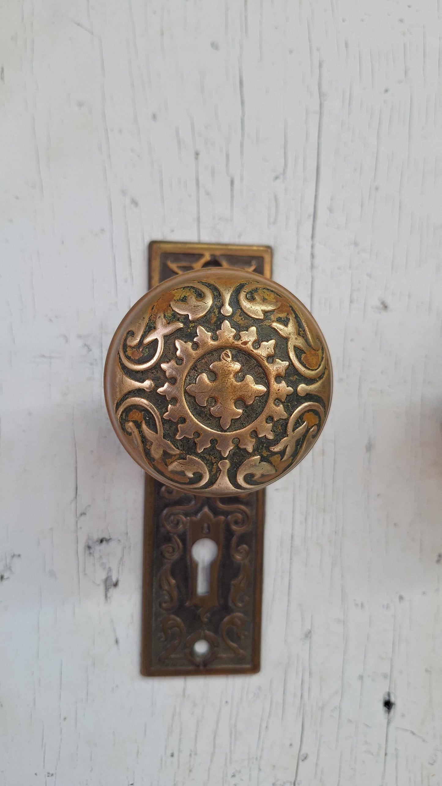 Antique Scroll Design Door Hardware, Fancy Doorknob and Backplate Set