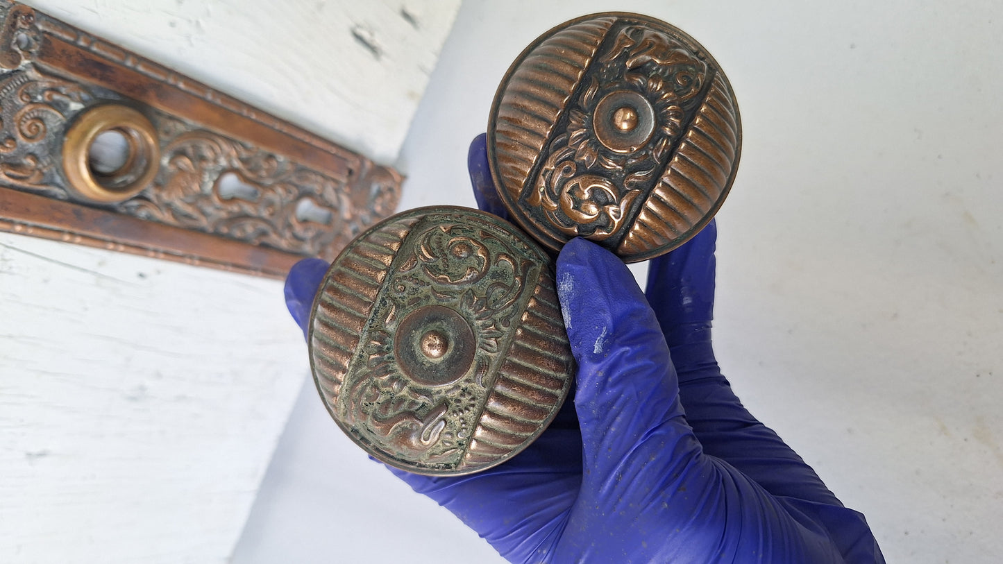 Reading Hardware Columbian Door Hardware Set, Figural Antique Bronze Knobs and Plates
