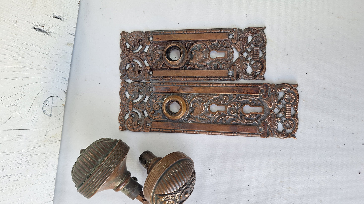 Reading Hardware Columbian Door Hardware Set, Figural Antique Bronze Knobs and Plates