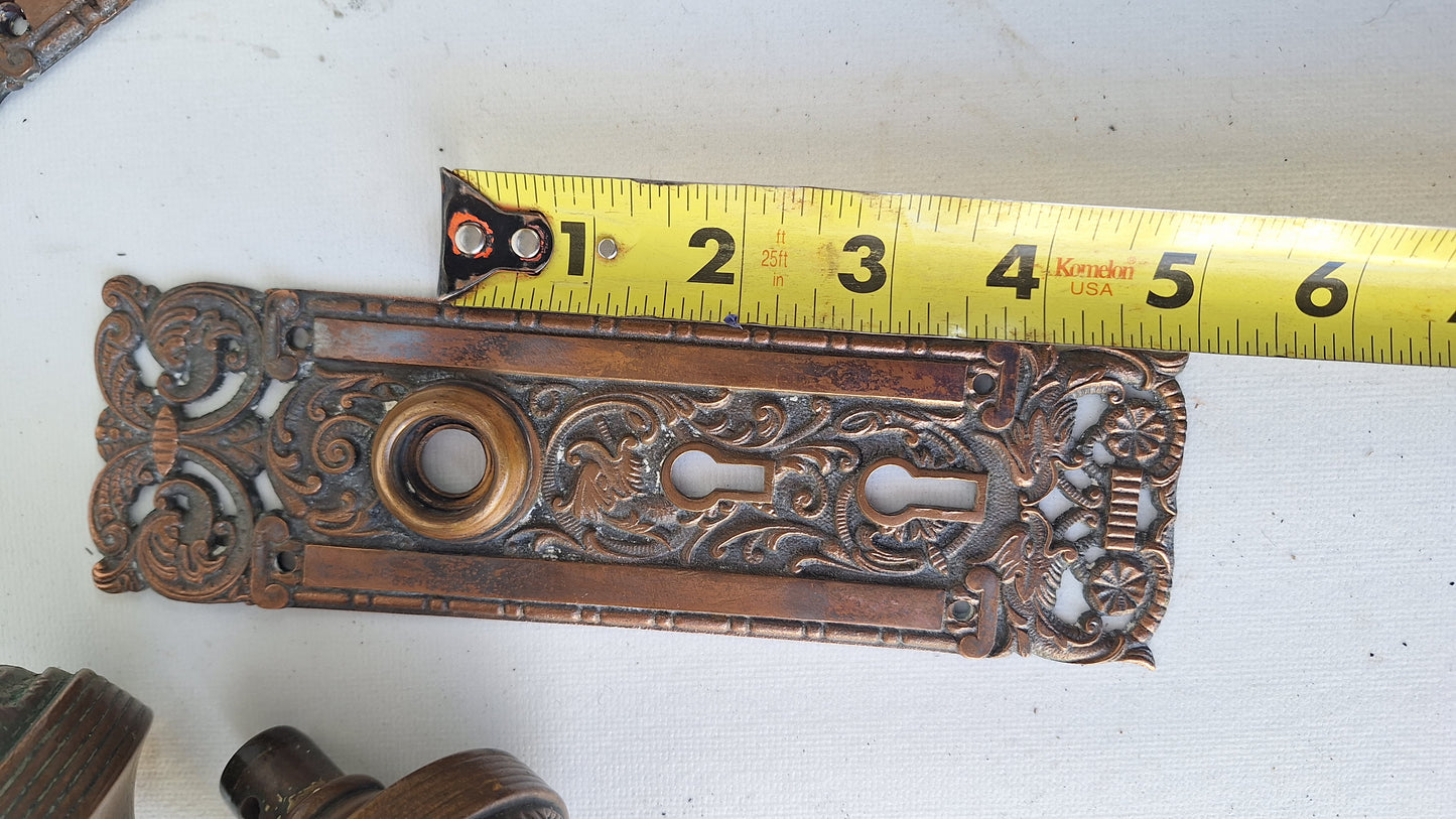 Reading Hardware Columbian Door Hardware Set, Figural Antique Bronze Knobs and Plates