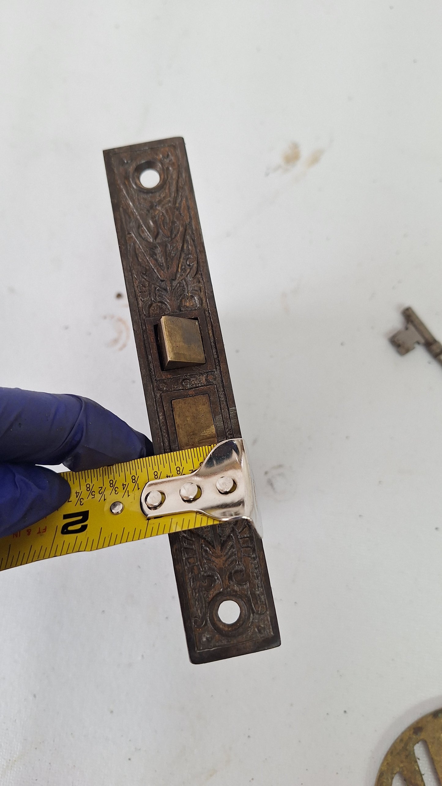 Antique Fancy Bronze Mortise Lock with Skeleton Key: Working Door Lock