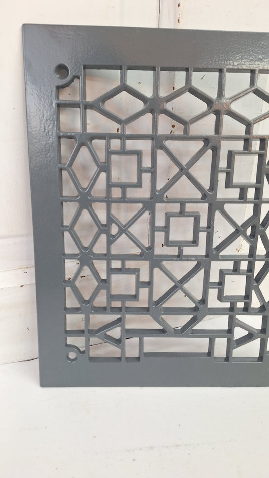 Antique Iron Vent Grate Cover: Decorative Geometric Design (10 x 12 inches)