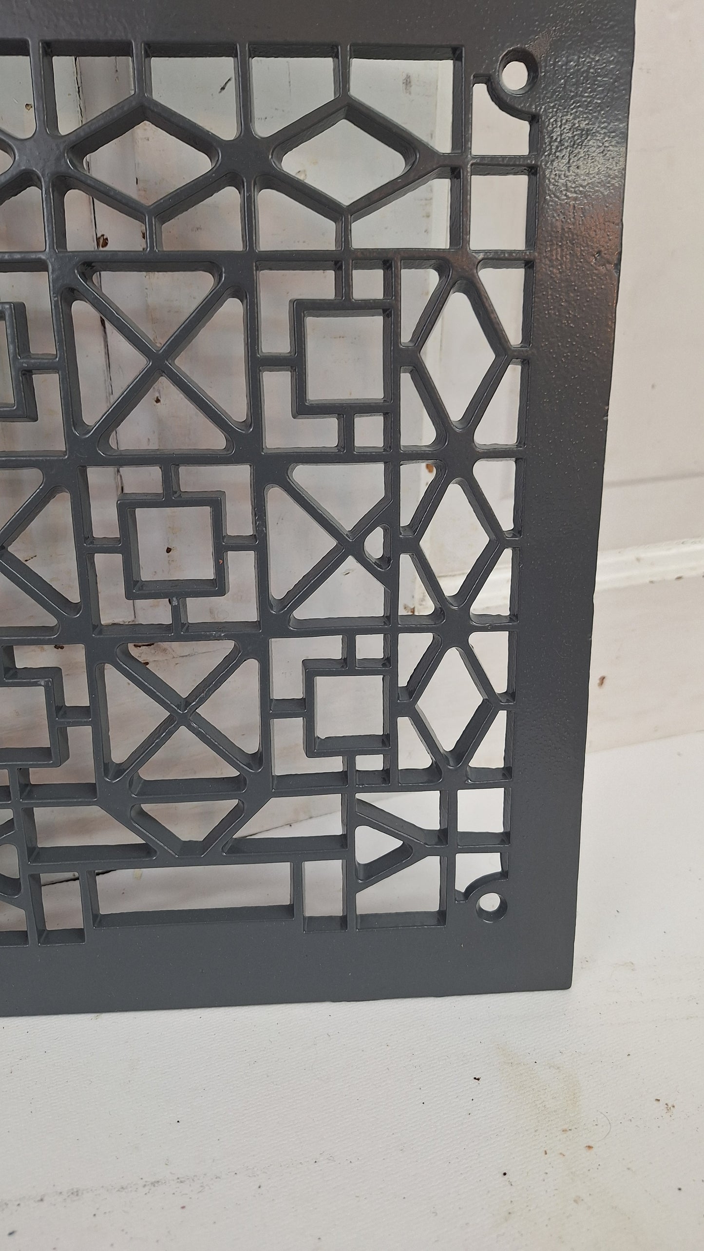Antique Iron Vent Grate Cover: Decorative Geometric Design (10 x 12 inches)