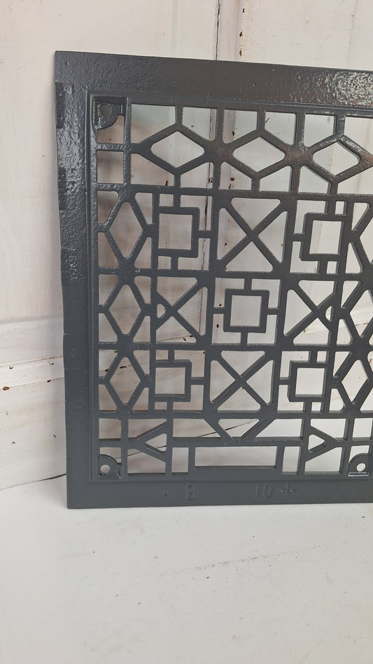 Antique Iron Vent Grate Cover: Decorative Geometric Design (10 x 12 inches)