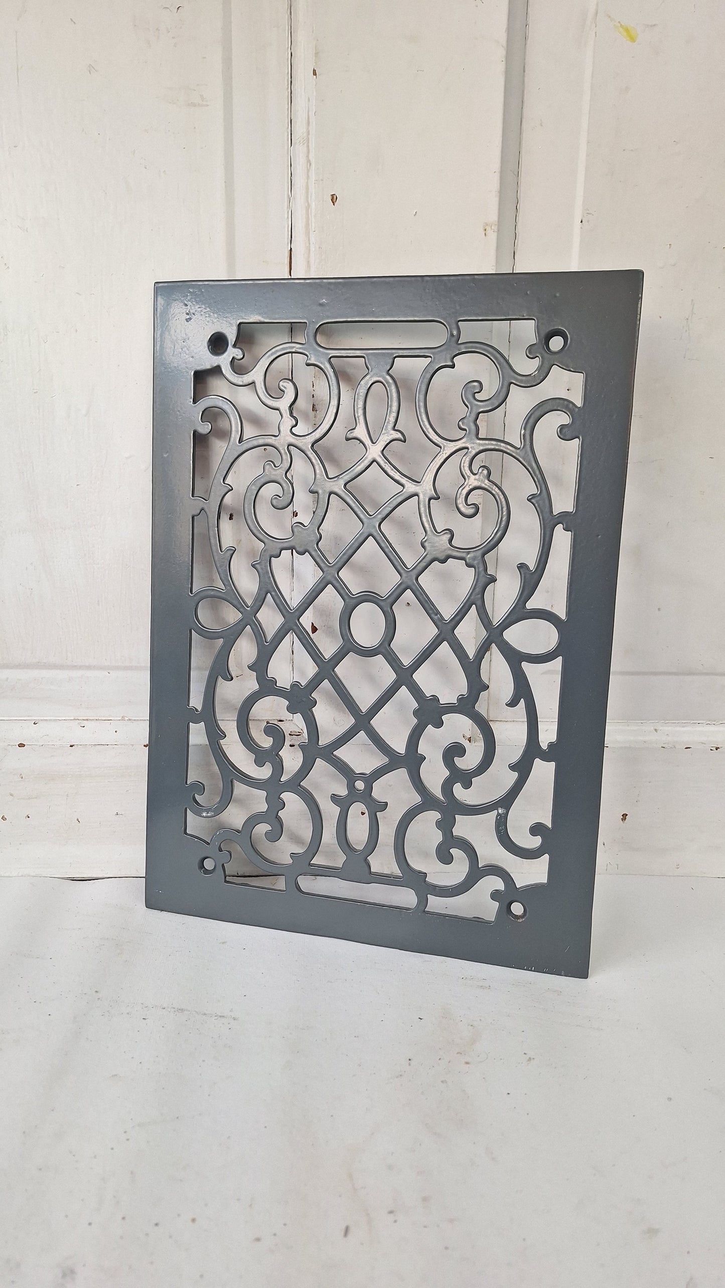 Victorian Era Iron Vent Grate Cover: Fancy Scroll Design (10 x 14 inches)