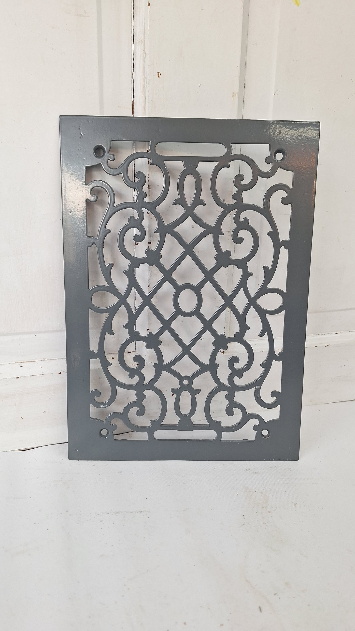 Victorian Era Iron Vent Grate Cover: Fancy Scroll Design (10 x 14 inches)