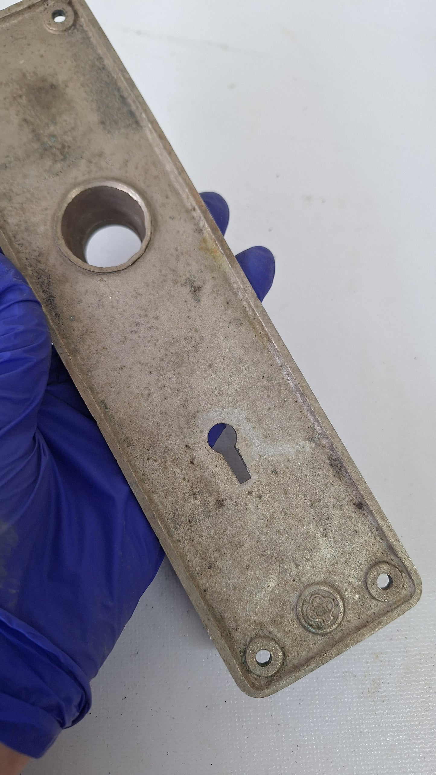 Yale Silver Antique Door Plate Set, Silver Backplates with Greek Key Design