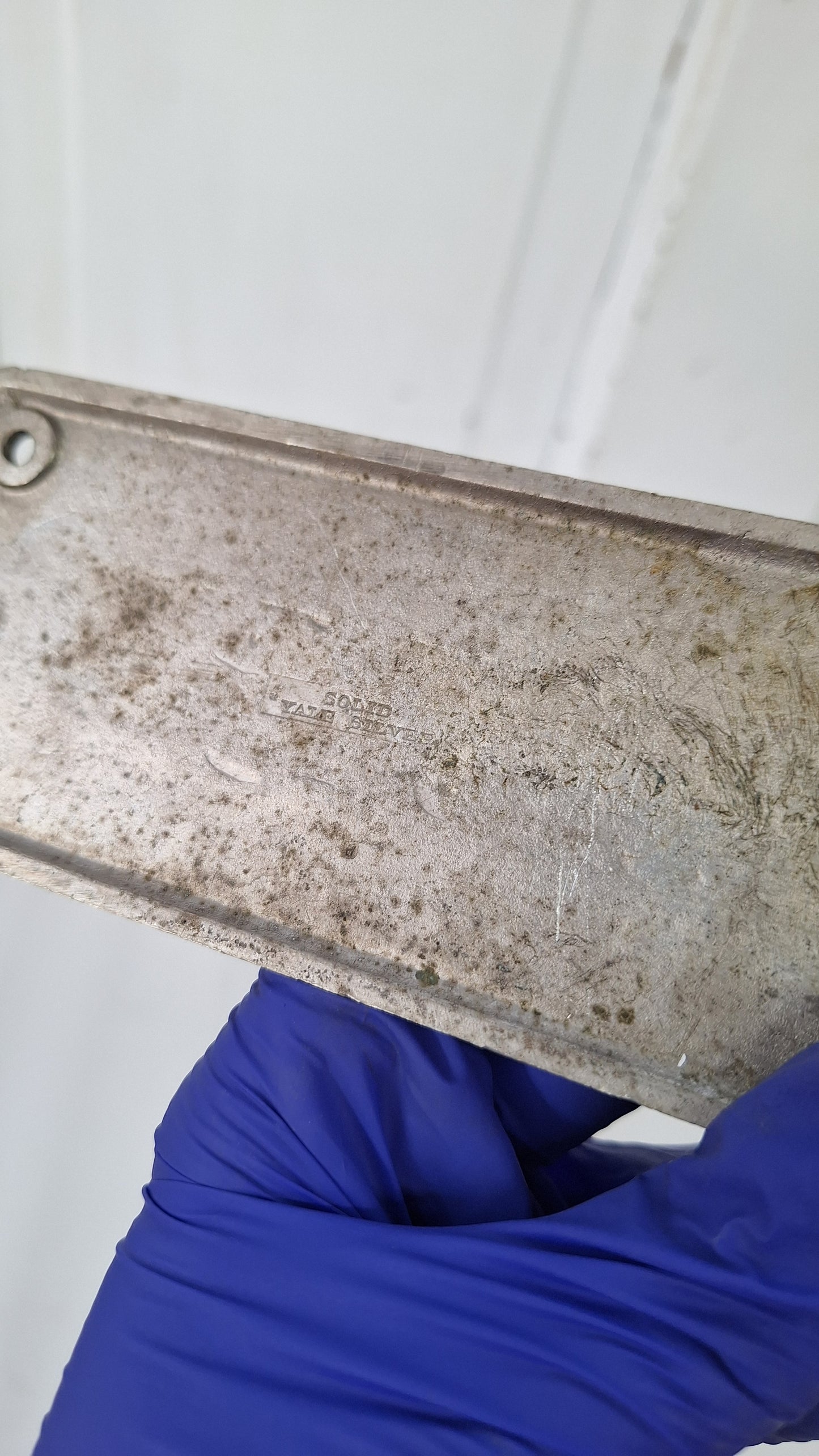 Yale Silver Antique Door Plate Set, Silver Backplates with Greek Key Design