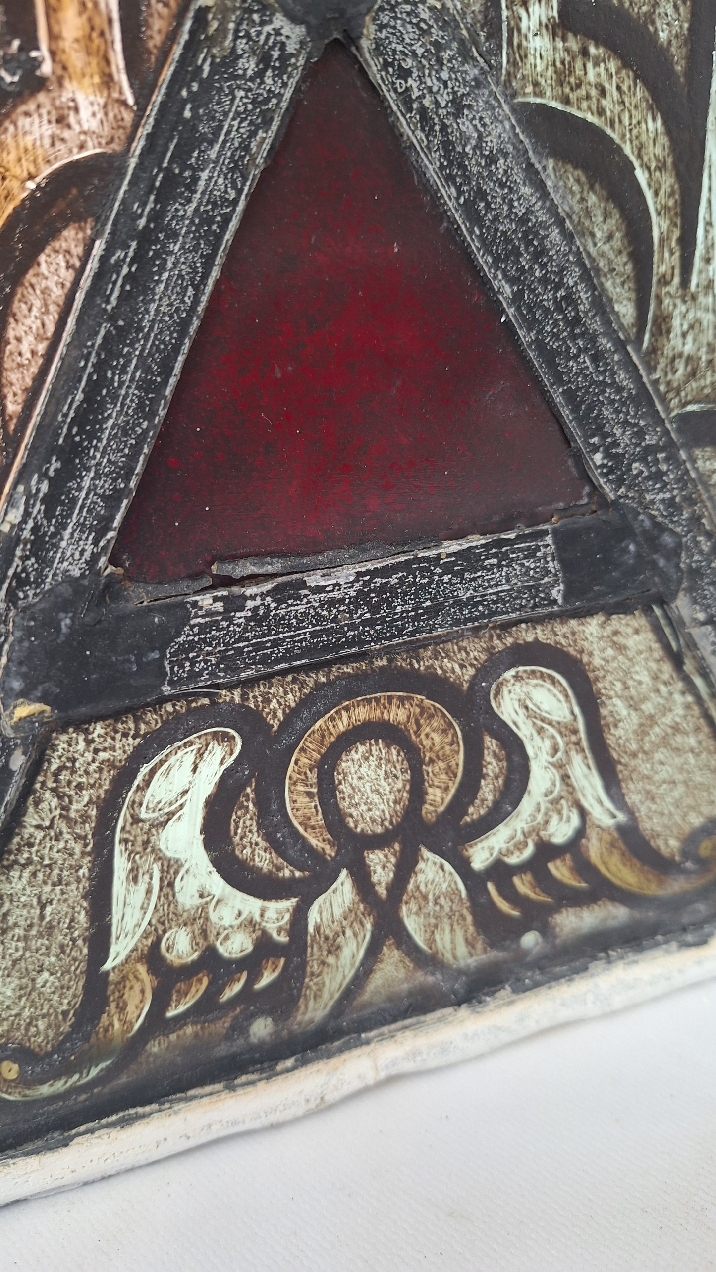 Painted Angel and Star Design Antique Stained Glass, Vintage Church Window