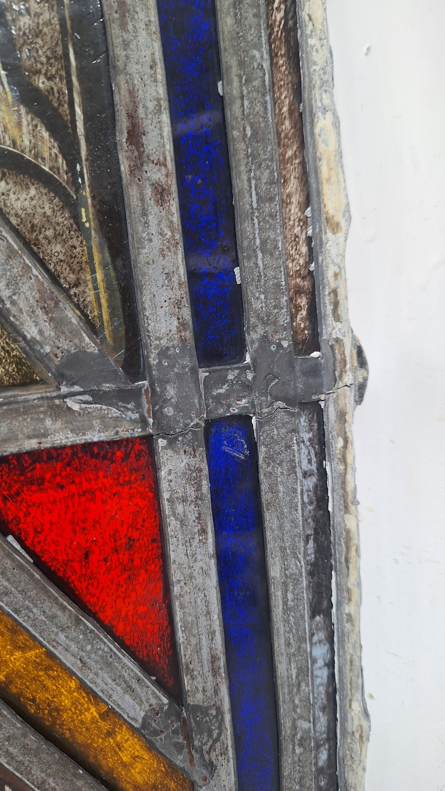 Painted Angel and Star Design Antique Stained Glass, Vintage Church Window