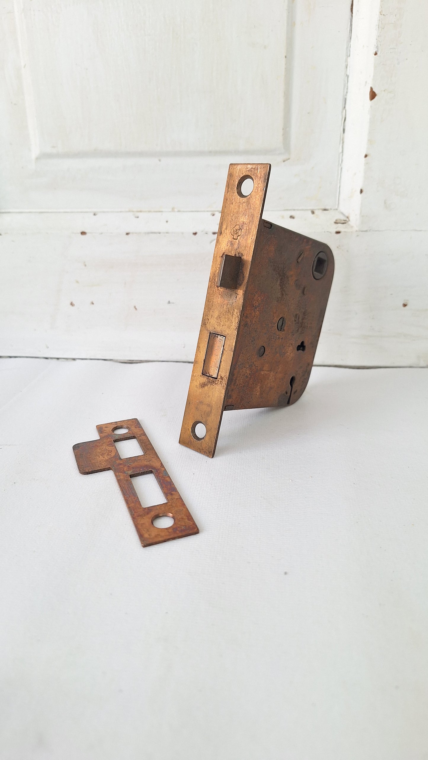 Yale and Towne Antique Mortise Lock, Victorian Door Latch with Strike Plate