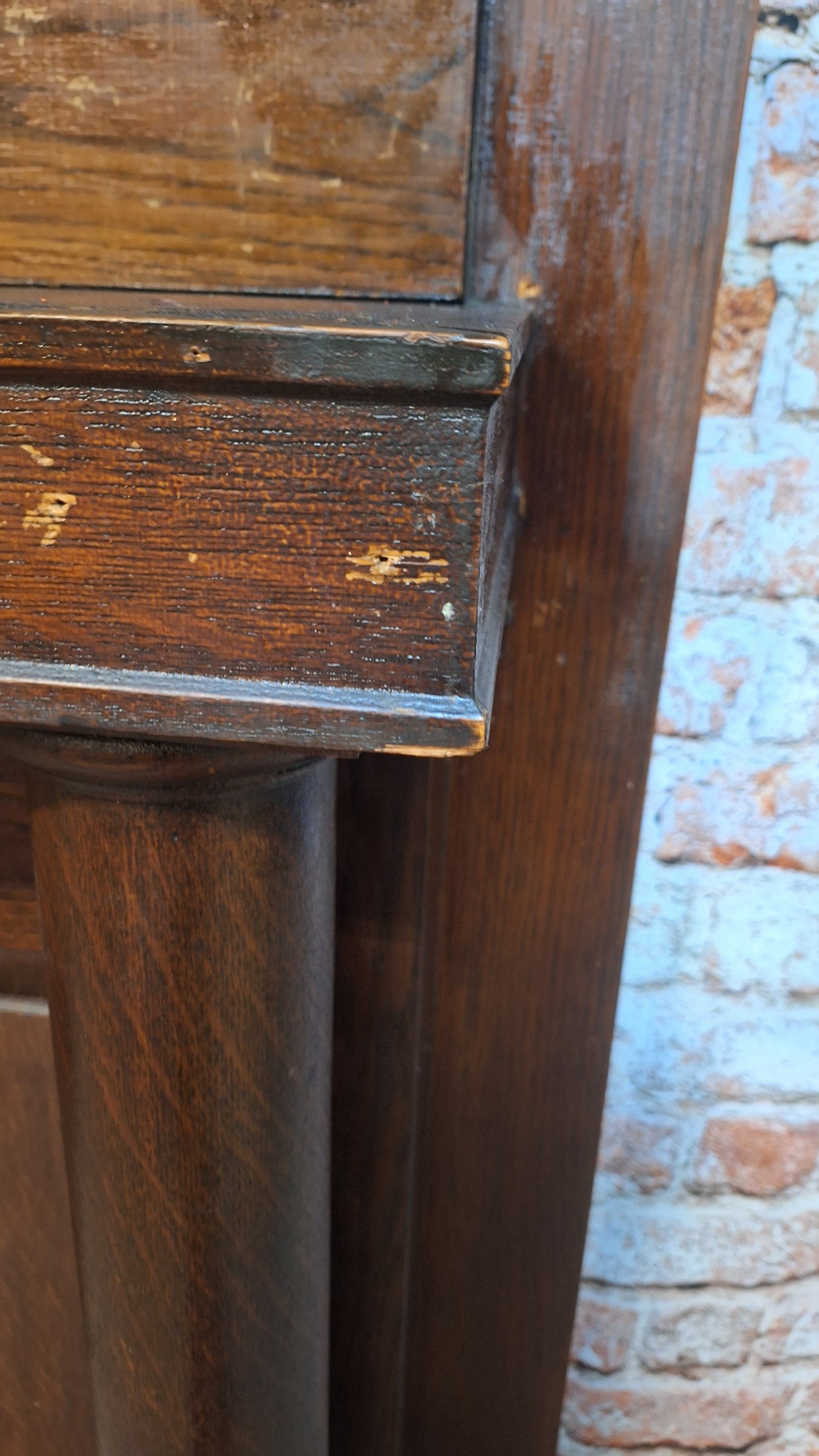 Antique Quarter Sawn Oak Fireplace Mantle, Fireplace Surround with Columns