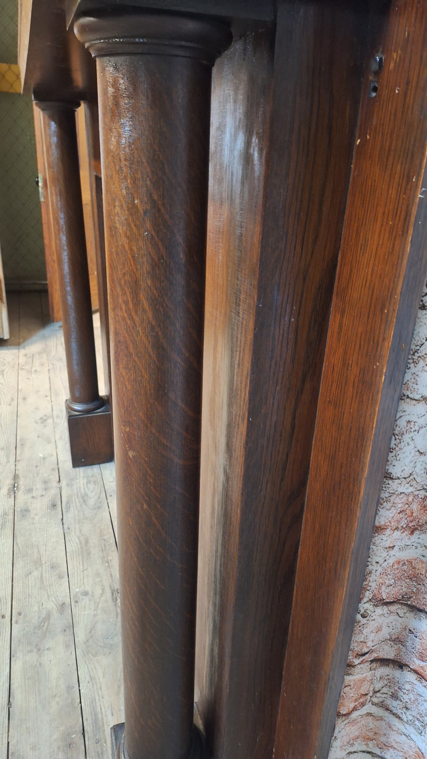 Antique Quarter Sawn Oak Fireplace Mantle, Fireplace Surround with Columns