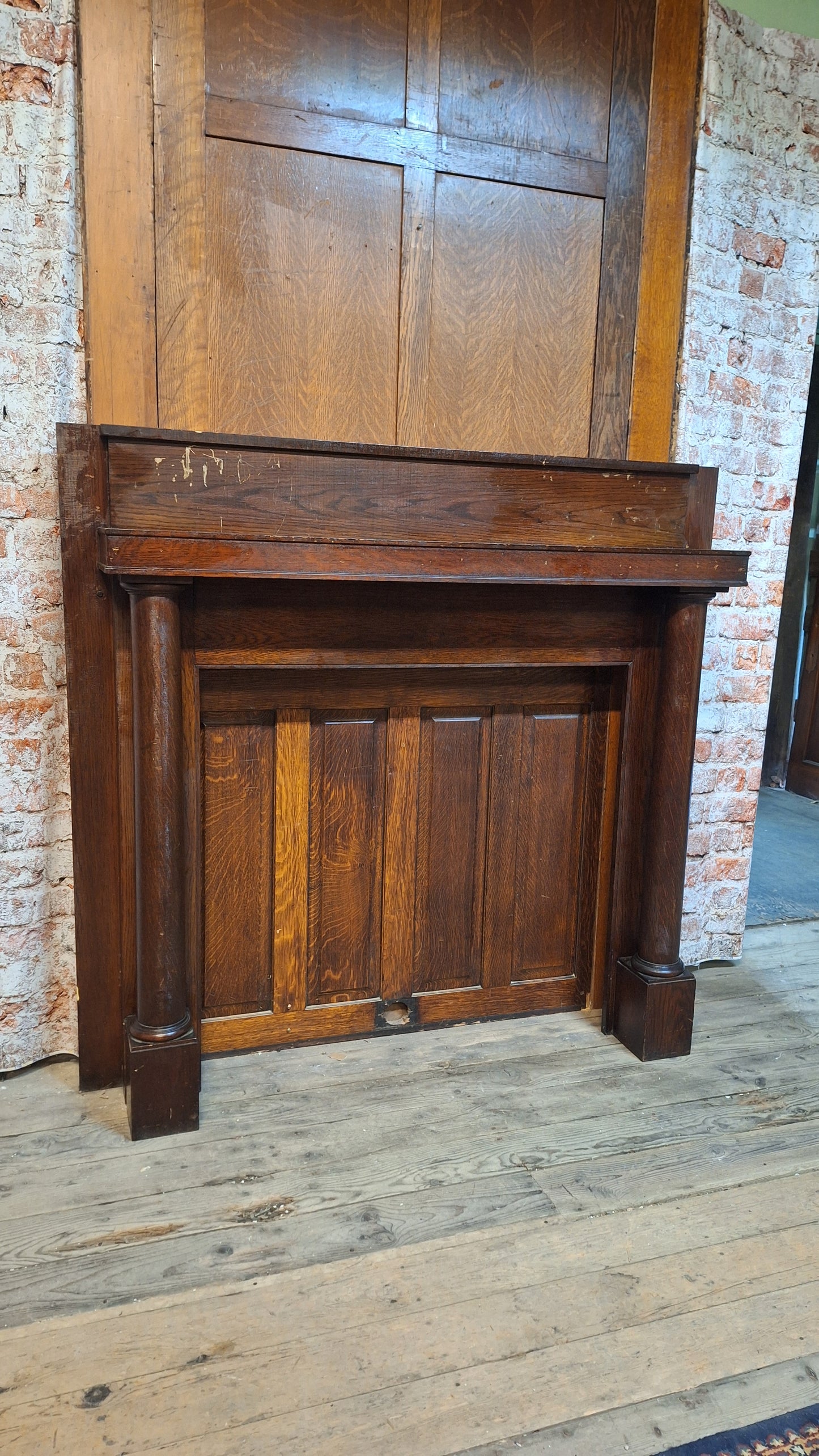 Antique Quarter Sawn Oak Fireplace Mantle, Fireplace Surround with Columns