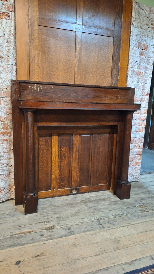 Antique Quarter Sawn Oak Fireplace Mantle, Fireplace Surround with Columns