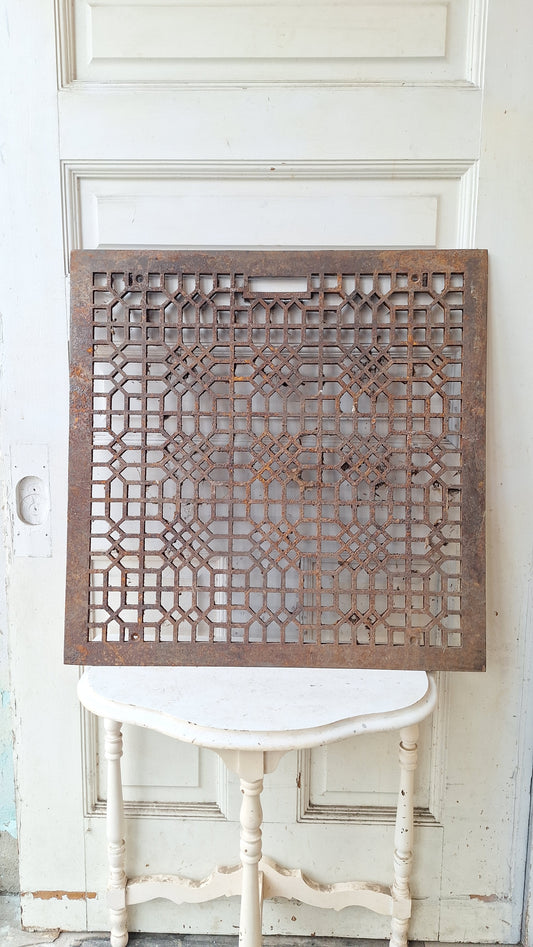 26" Square Floor Vent Cover, Antique Cast Iron Large Register Grate
